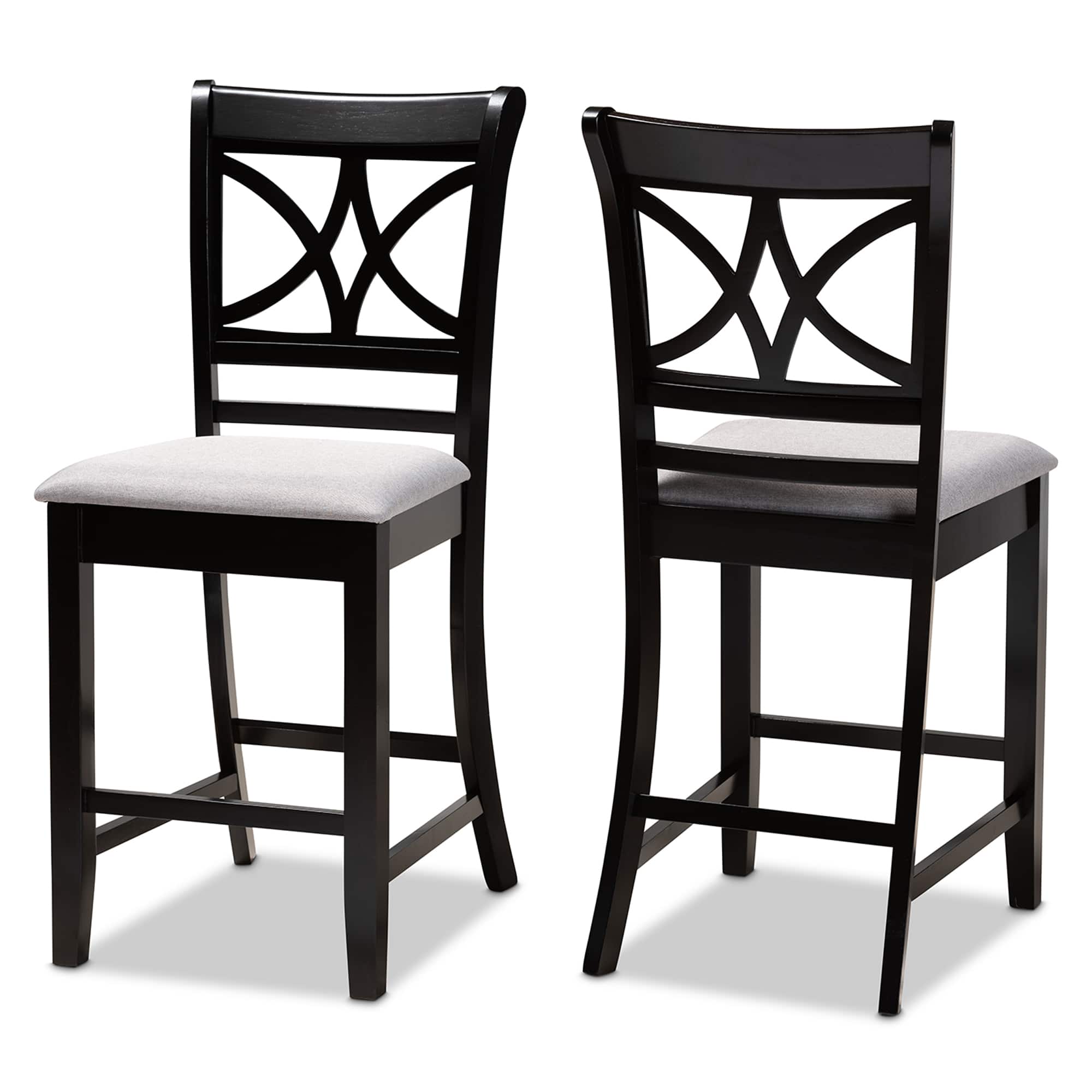 Baxton Studio - Chandler Modern and Contemporary Fabric Upholstered and Espresso Finished Wood 2-Piece Counter Height Pub Chair Set - Grey/Espresso Brown