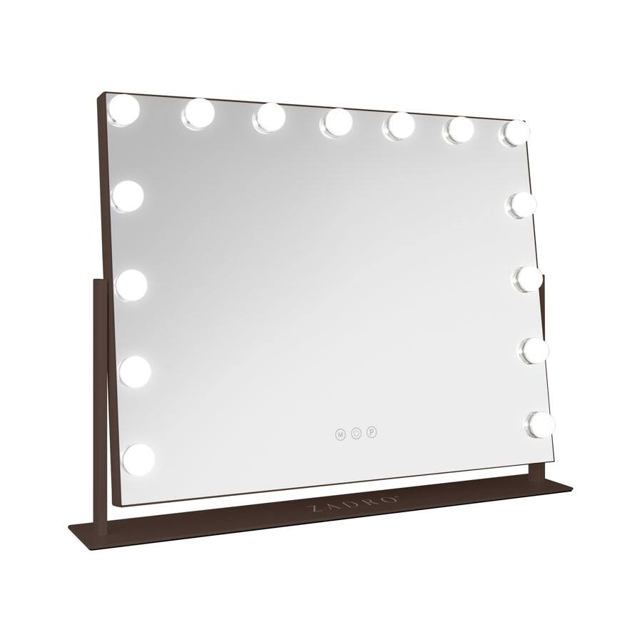 Zadro - Hollywood Makeup Mirror - 25" x 20" - 15 LED Light Bulbs with Dimmable Brightness - Chocolate