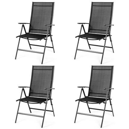 Front. Costway - Costway 4PCS Patio Folding Dining Chair Recliner Adjustable - Black.