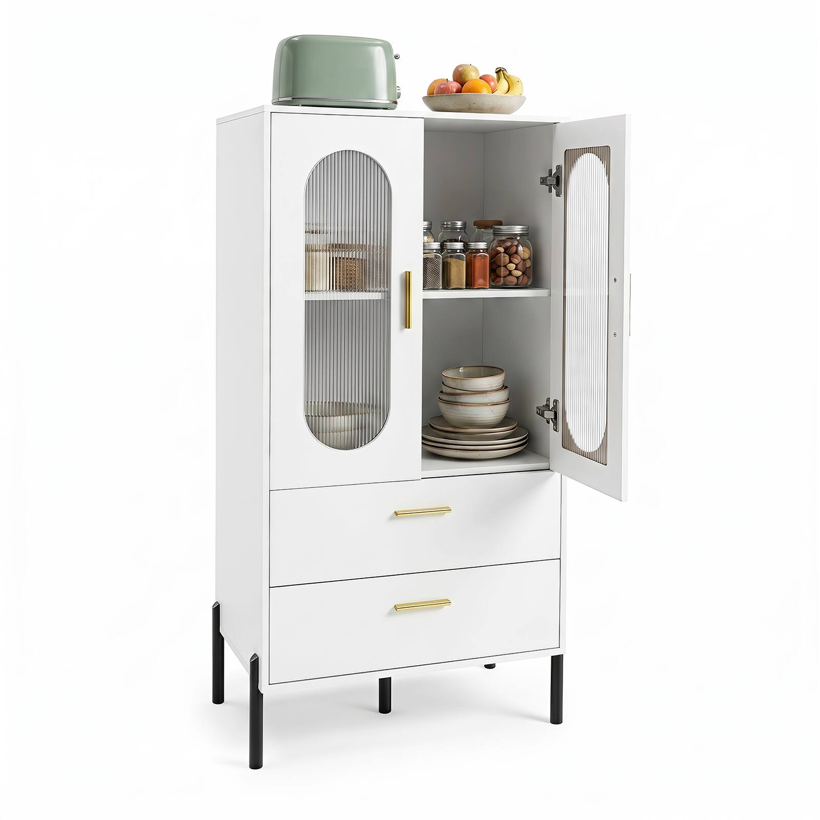 Alt View 1. Costway - Costway Modern Sideboard Buffet Cabinet with Fluted Doors, 2 Drawers, Solid Metal Frame - White.
