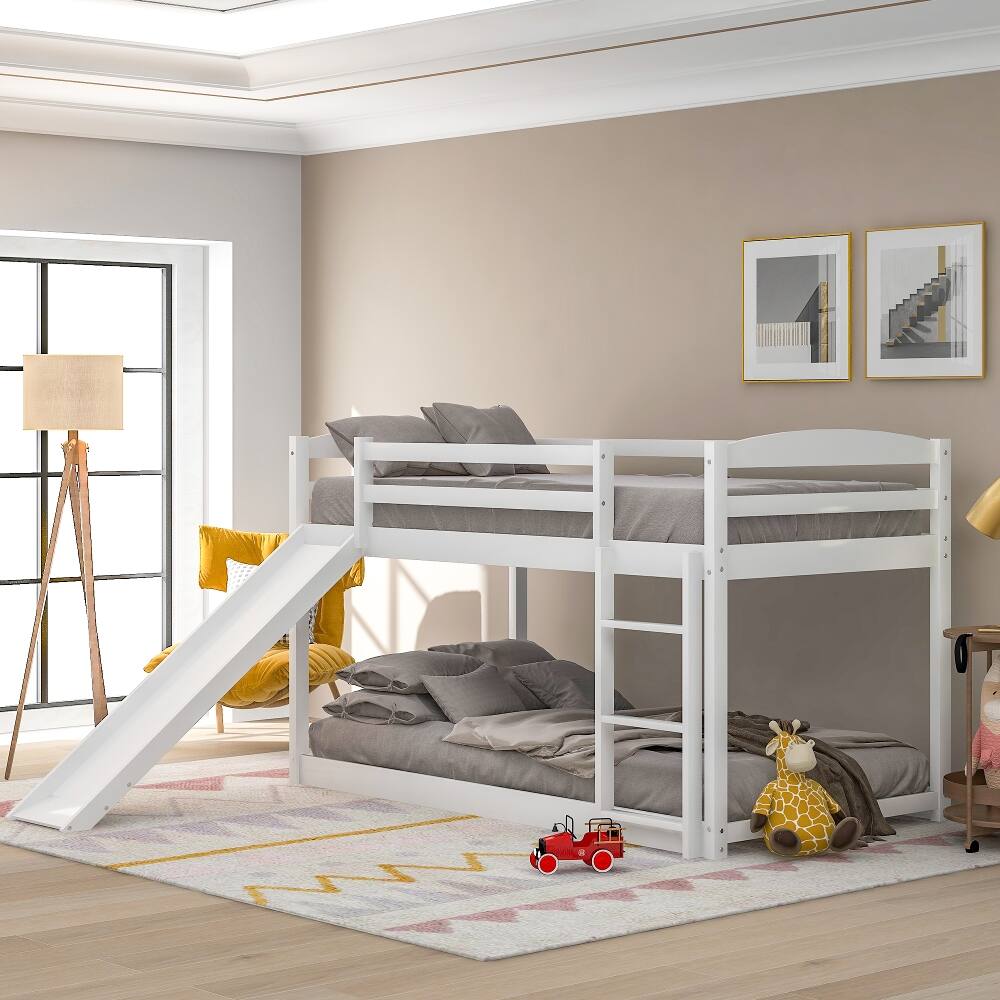 Front. Loheer - Loheer Twin Over Twin Bunk Bed with Slide and Ladder White - White.