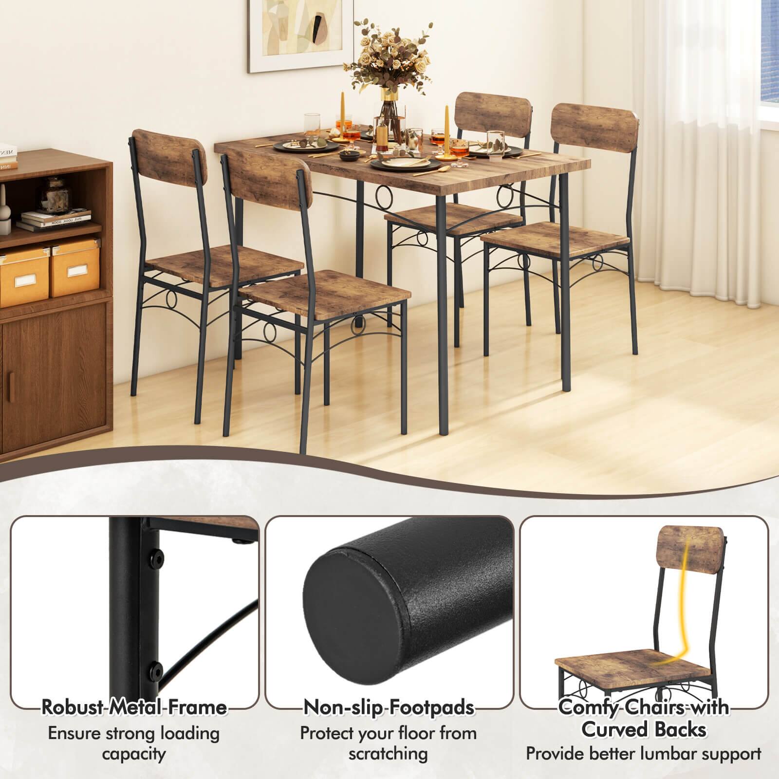 - Robust Metal Frame: Ensure strong loading capacity
- Non-slip Footpads: Protect your floor from scratching
- Comfy Chairs with Curved Backs: Provide better lumbar support