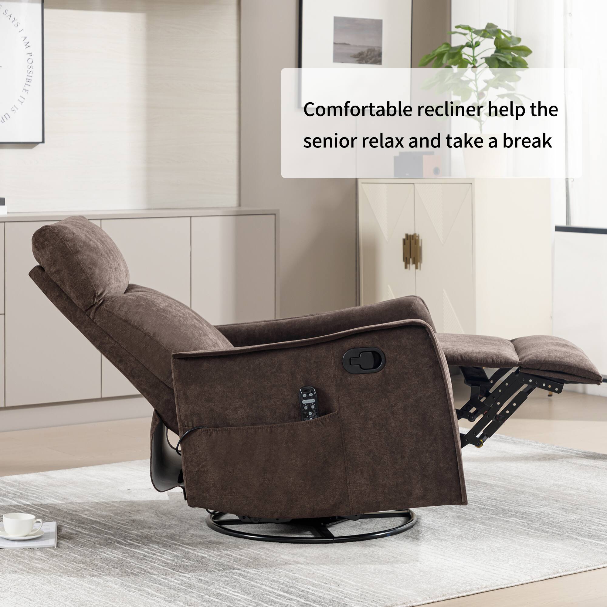 Comfortable recliner help the senior relax and take a break
