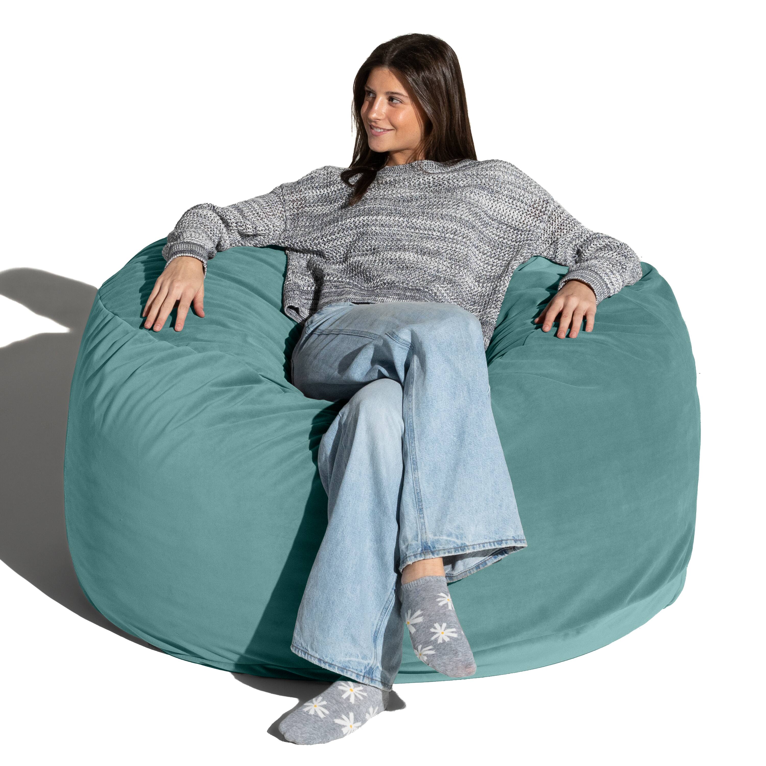 Angle. Jaxx - Jaxx 4 Foot Saxx - Large Round Bean Bag Chair for Adults - Lush Velvet Turquoise - Lush Velvet Turquoise.