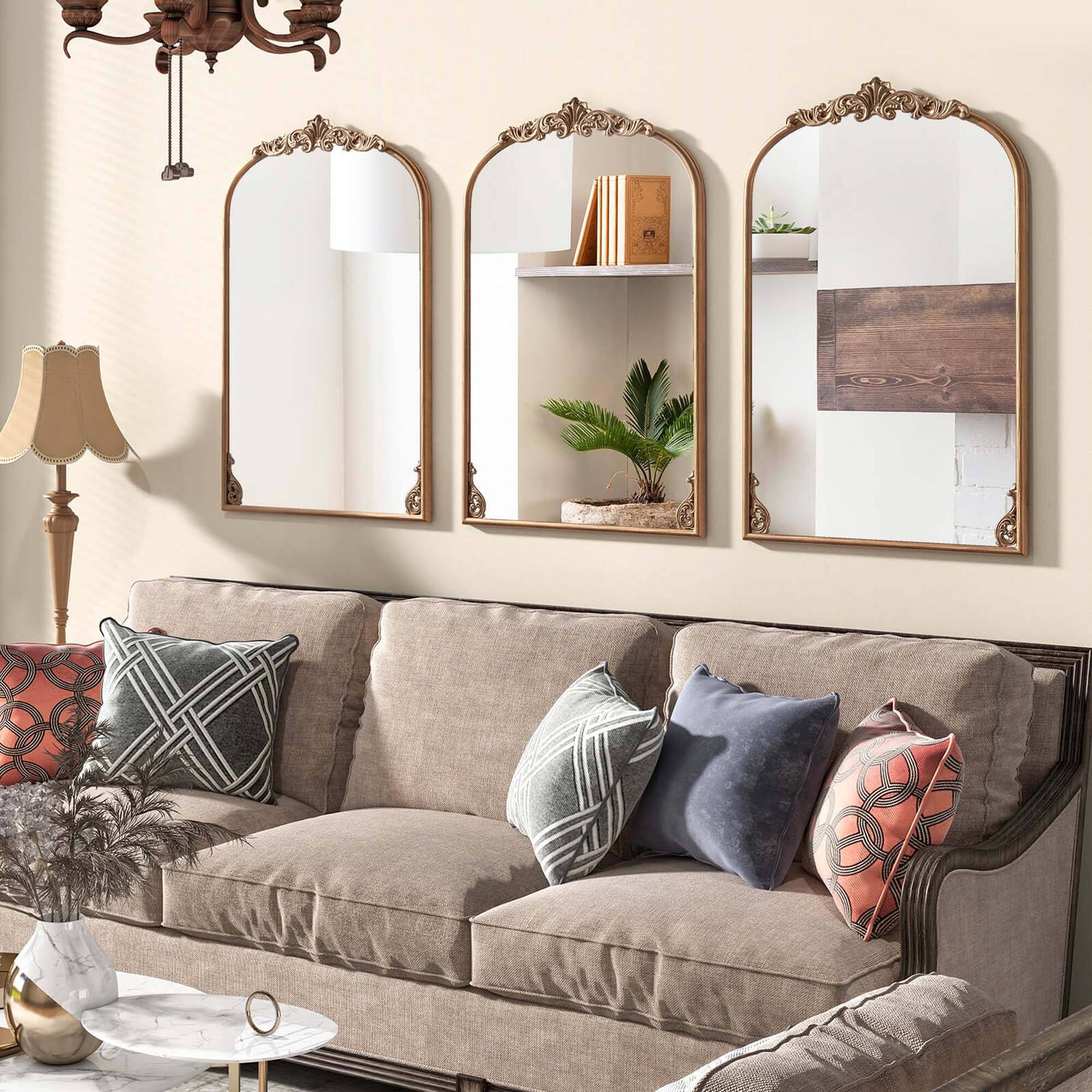 Alt View 5. Costway - Costway 30" x 20" Gold Traditional Vintage Ornate Baroque Arched Mirror for Wall with Metal Frame - Gold.