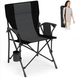 Costway - 1 PCS Folding Camping Chair for Adults Portable Lawn Chair with Cup Holder & Side Pocket - Black