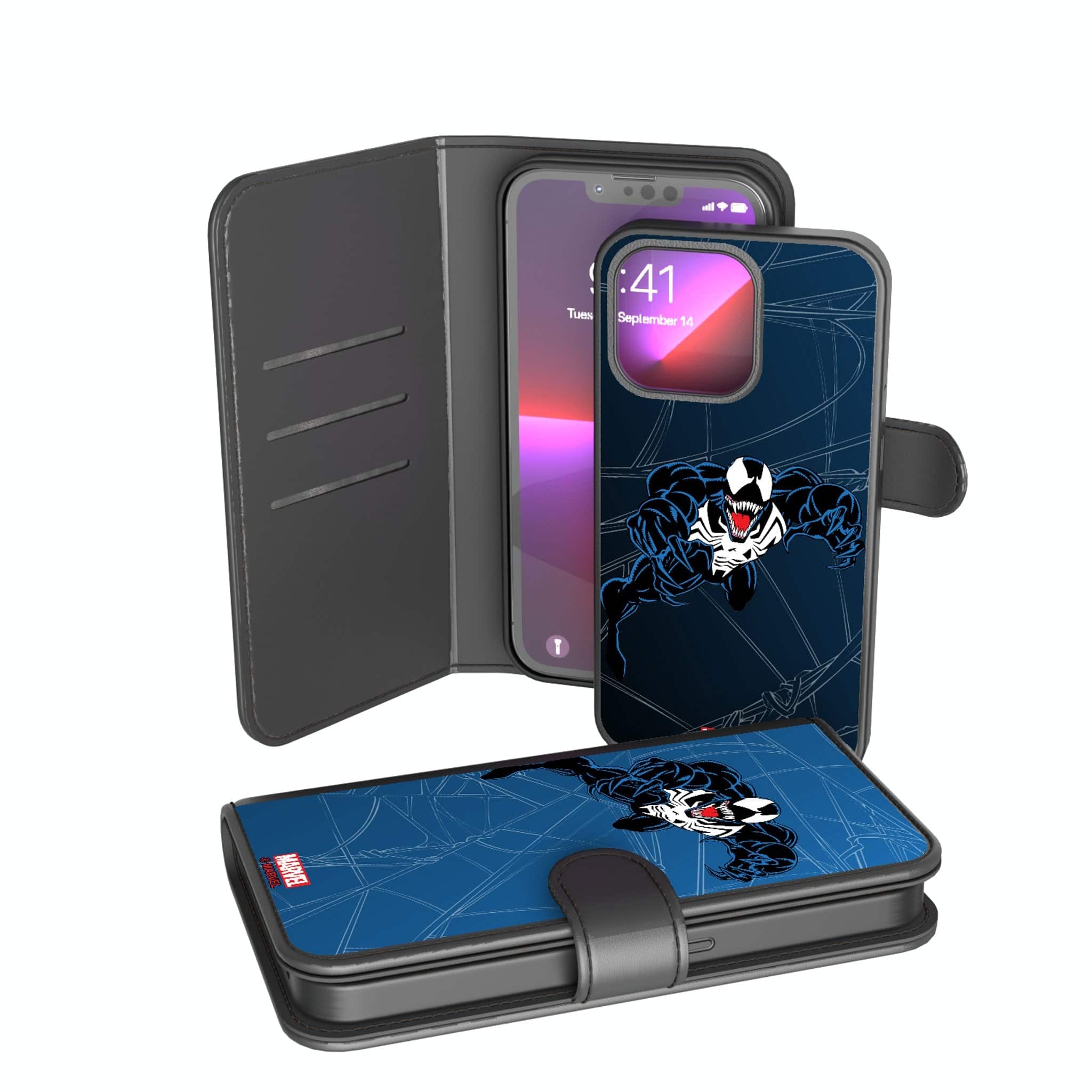 Keyscaper - Marvel MechLine Wallet Phone Case - Apple iPhone 15 Pro - Venom