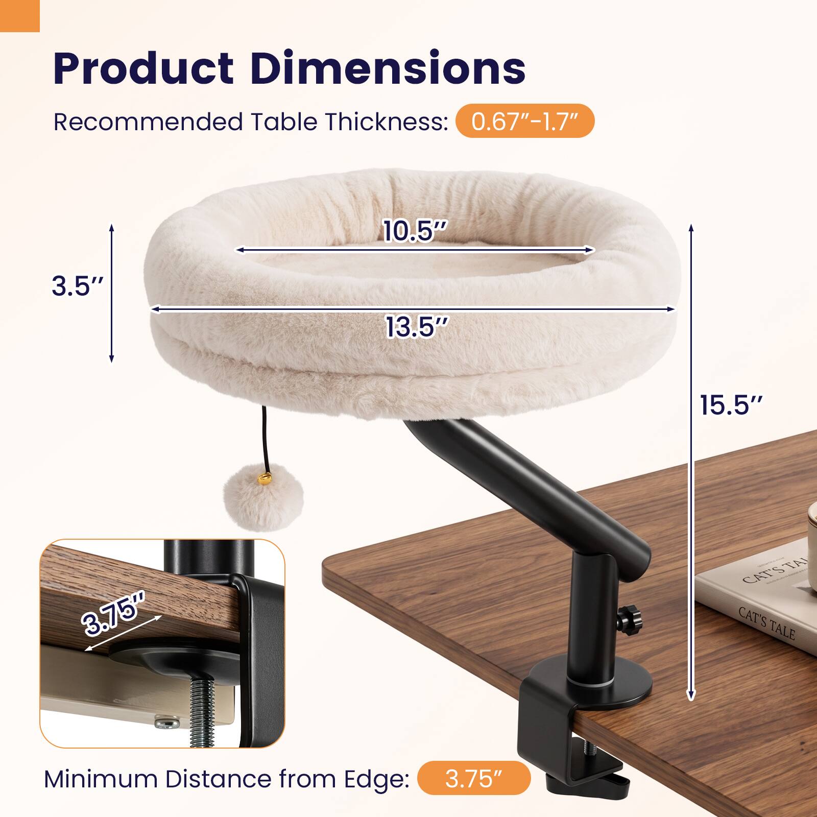 Product Dimensions  
Recommended Table Thickness: 0.67"-1.7"  
10.5"  
3.5"  
13.5"  
15.5"  
3.75"  
Minimum Distance from Edge: 3.75"