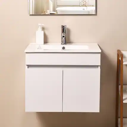 Front. Ainfox - Ainfox 24inch Modern Wall Mounted Bathroom Vanity with Ceramic Basin and Faucet - white.
