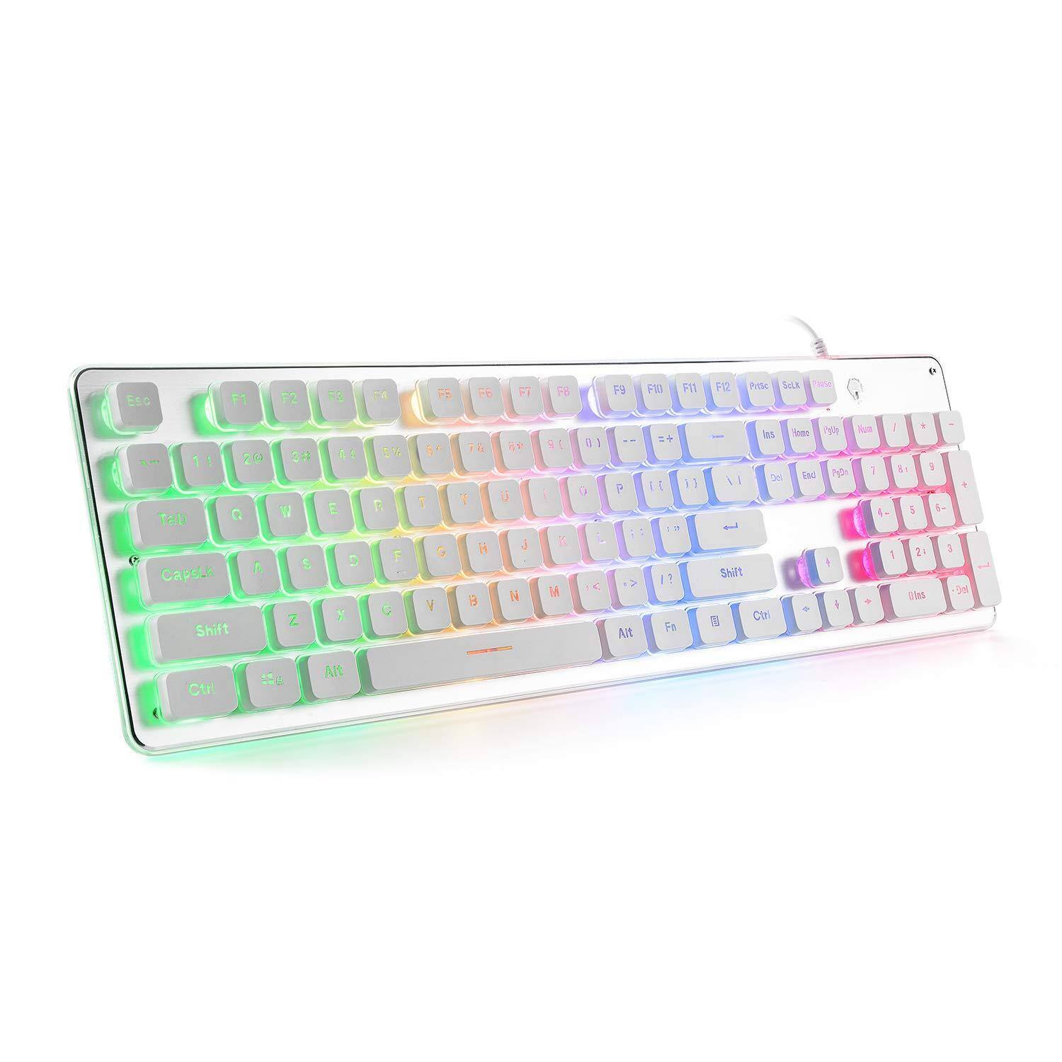 Stamp n Camp - Membrane Gaming Colorful Led Backlit Quiet For Study All-metal Panel Usb Wired 25 Keys Anti-ghosting Computer 104 - L1 - White