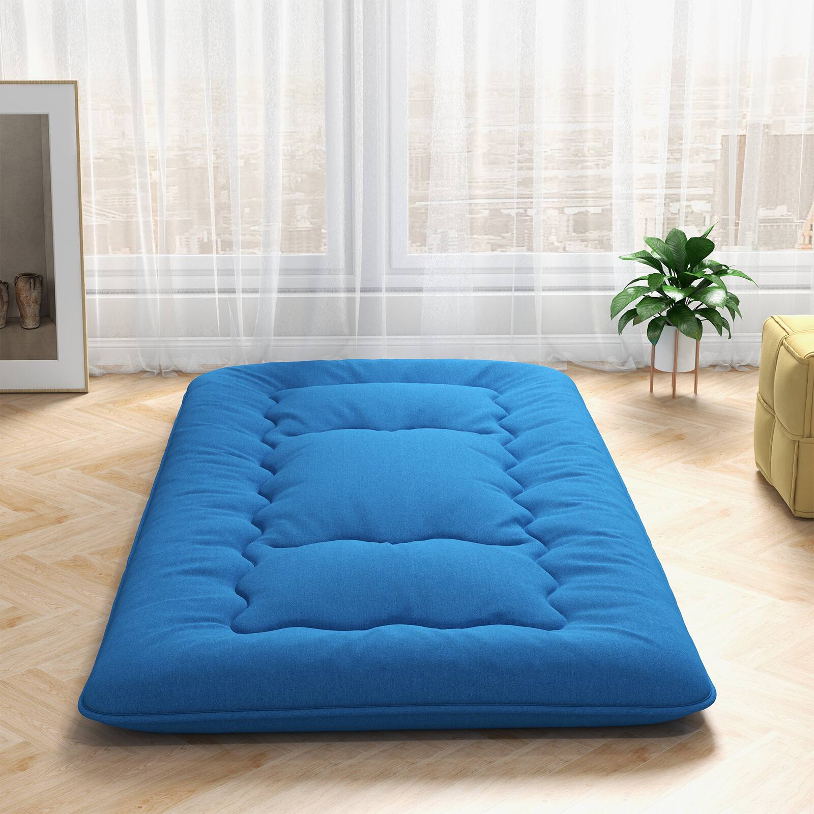 Alt View 1. Costway - Costway Twin Futon Mattress Japanese Floor Sleeping Pad Washable Cover Carry Bag Blue - Blue.