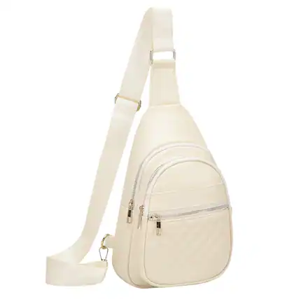 Front. Unique Bargains - Crossbody Bags for Women Men Leather Sling Bag Cross Body Backpack for Women Casual Chest Bag Daypack for Travel Hiking - White.