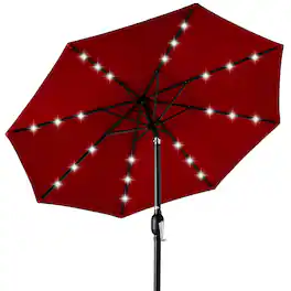 Best Choice Products - 10ft Solar LED Lighted Patio Umbrella w/ Tilt Adjustment, UV-Resistant Fabric - Red