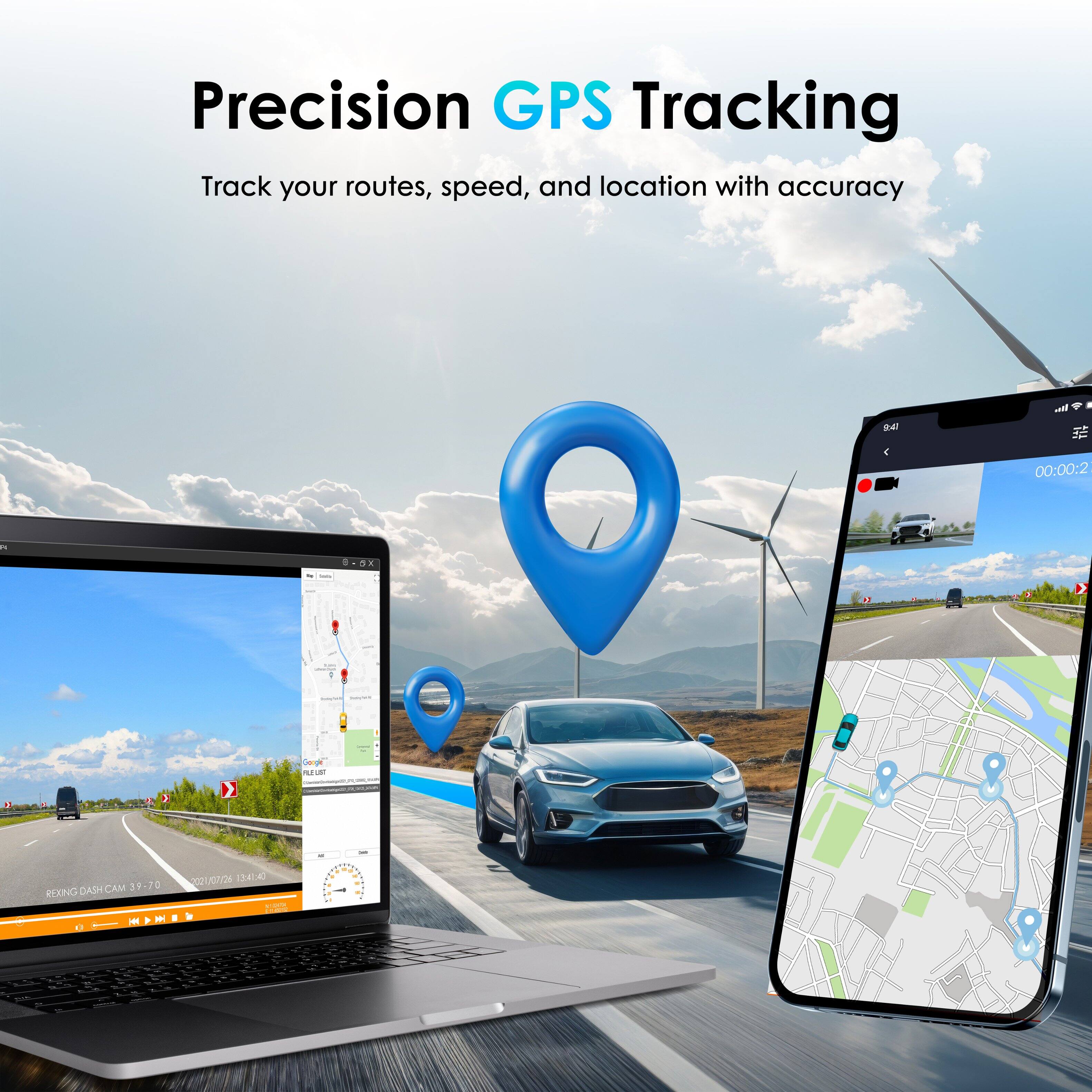 Precision GPS Tracking  
Track your routes, speed, and location with accuracy