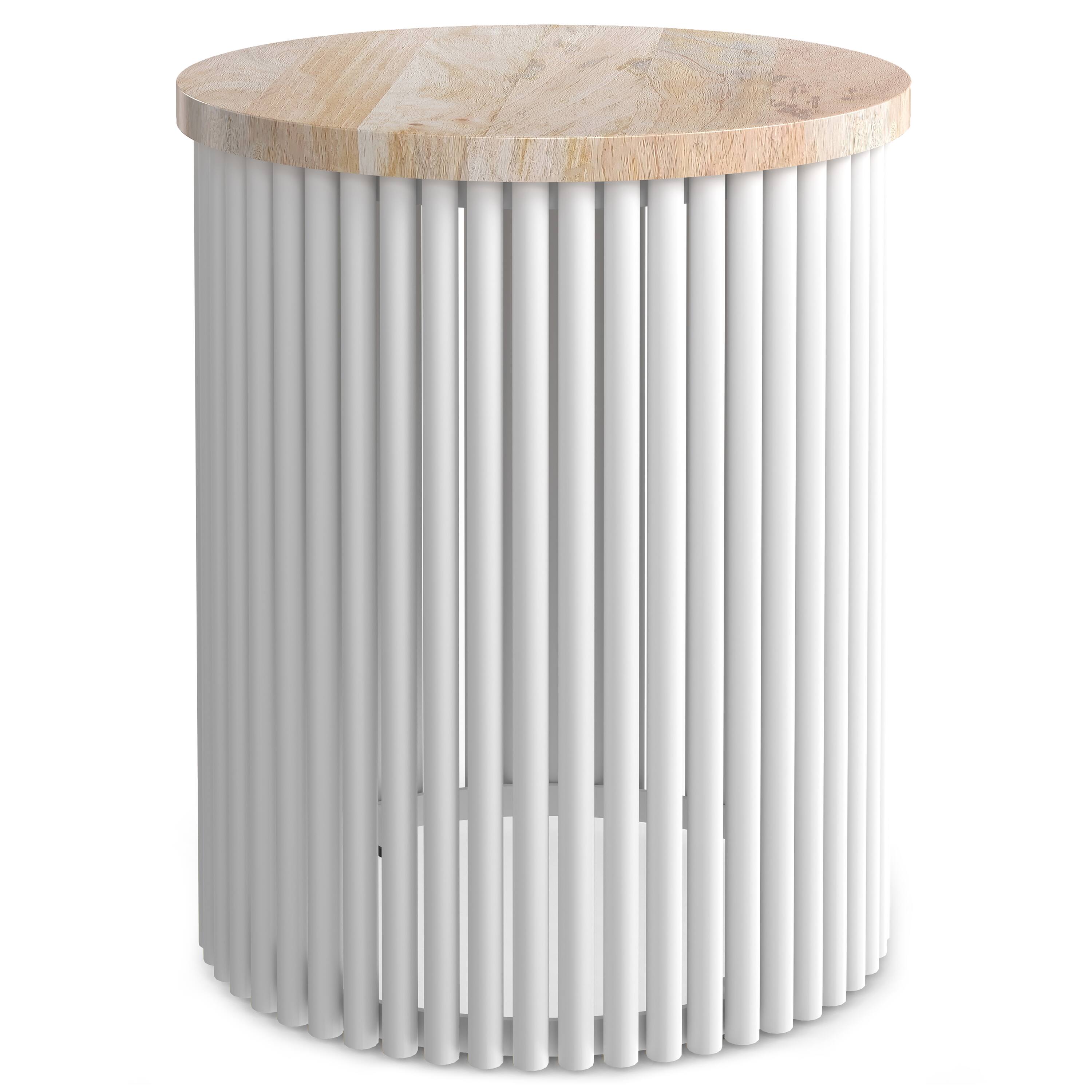 Front. Simpli Home - Demy 18 inch Wide Solid Mango/Metal Industrial Accent Table in Natural/White, Assembled - Natural, White.