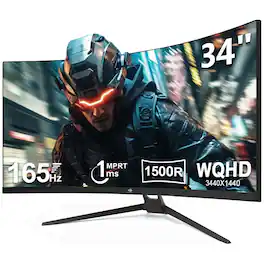 Z-Edge - 34" 21:9 UWQHD 3440x1440 165Hz 1ms Curved Gaming Monitor, FreeSync, HDMI x2, DP x2, PBP & PIP Mode - Black