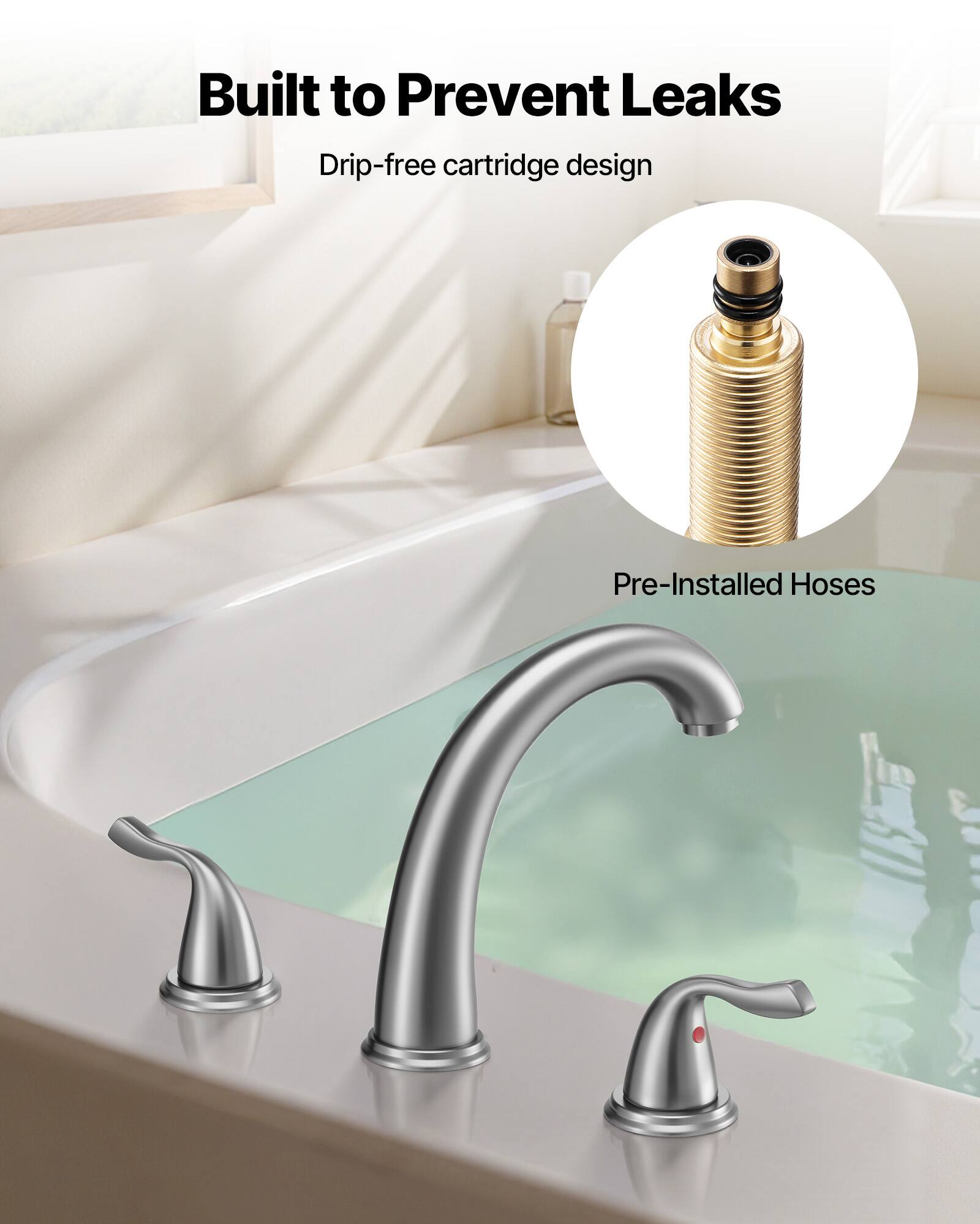 Built to Prevent Leaks

Drip-free cartridge design

Pre-Installed Hoses