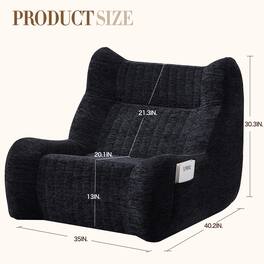 Roomtec - Bean Bag Chair for Adults with Armrests Oversized Comfy Beanbag Lounge Lazy Floor Sofa Accent Chair for Living Room - Black