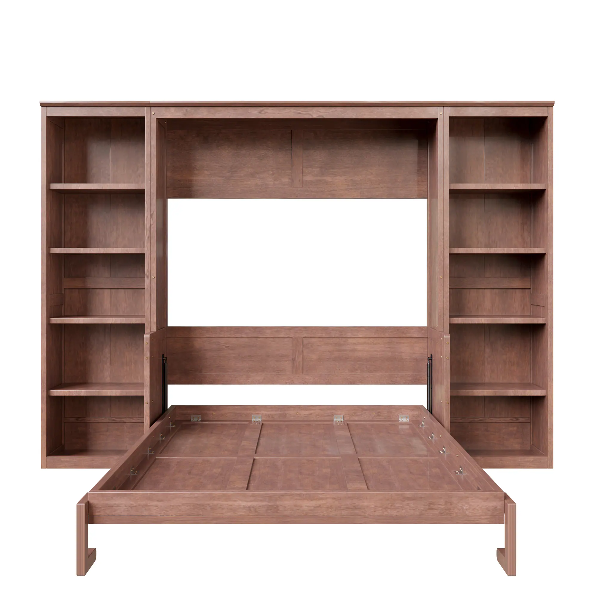 Alt View 1. Whisen - Full Size Murphy Bed with Built-in Desk and Side Bookshelves, Foldable Space-Saving Bed Cabinet - Dark Brown.