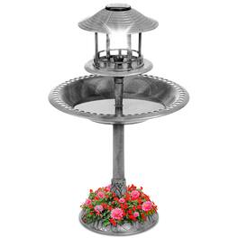 Best Choice Products - Solar Outdoor Bird Bath Pedestal Fountain Garden Decoration w/ Fillable Planter Base - Stone