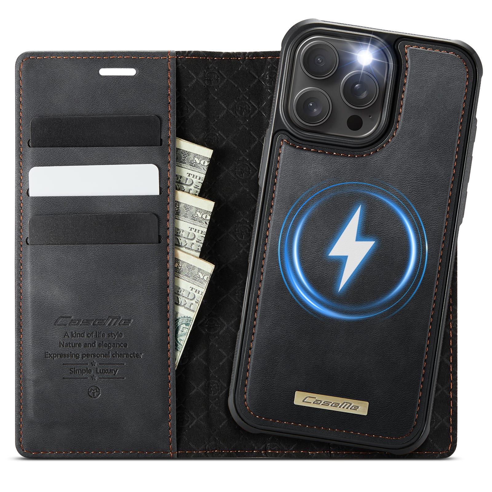 Dteck - for iPhone 15 Pro Max Detachable Wallet Case, 2 in 1 PU Leather Flip Folio Case with RFID Blocking Phone Cover - Black