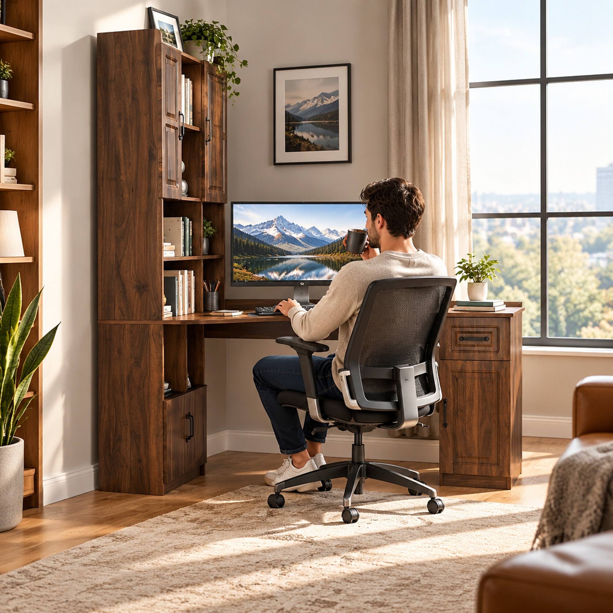 RYHNUYNE L Shaped Corner Desk for Home Office, White Study Table with ...