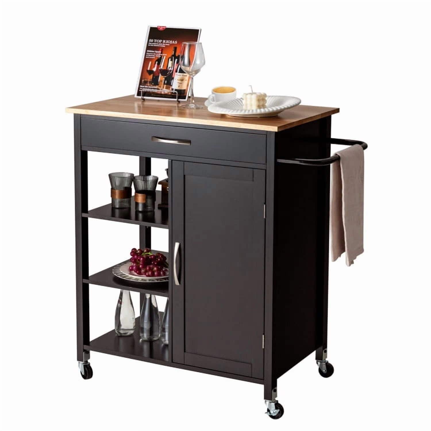 Kadyn - Mobile Kitchen Island Cart with Rubber Wood Top-Brown, Kitchen Island, Island Table for Kitchen,Dinning Room - Brown