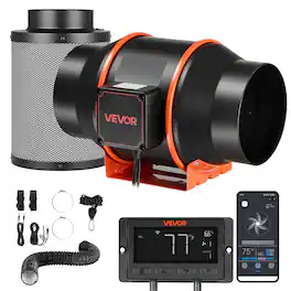 VEVOR - Inline Duct Fan Kit Carbon Filter, 402 CFM 6 inch EC Motor Exhaust Ventilation Fan with 10-Speed, PWM Controller - Black;Orange