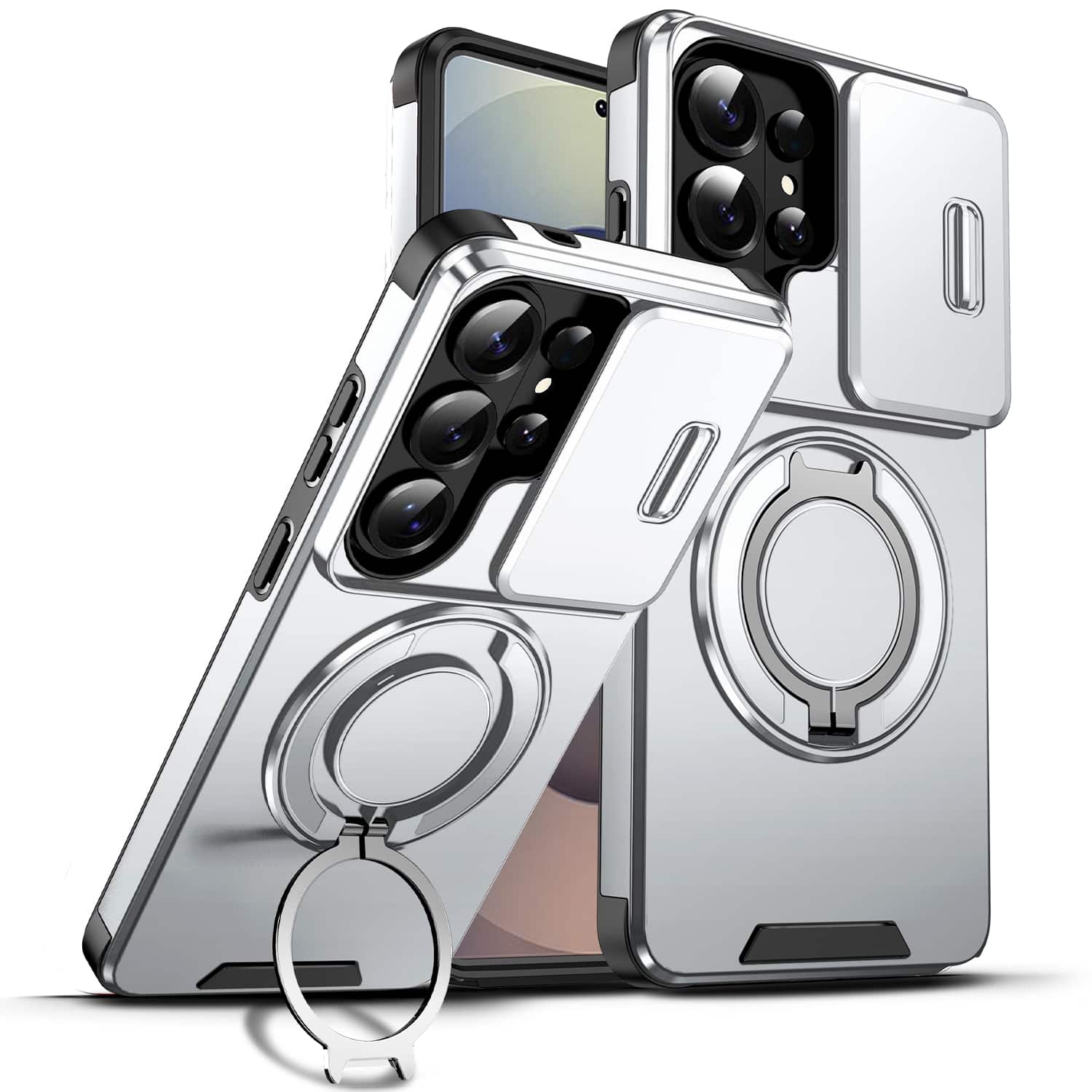 UUCOVER - For Samsung Galaxy S26 Ultra Magnetic Case with Slide Camera Lens Cover and Rotatable Ring Stand, Drop Protection Cover - Silver price history on PriceWatchPro