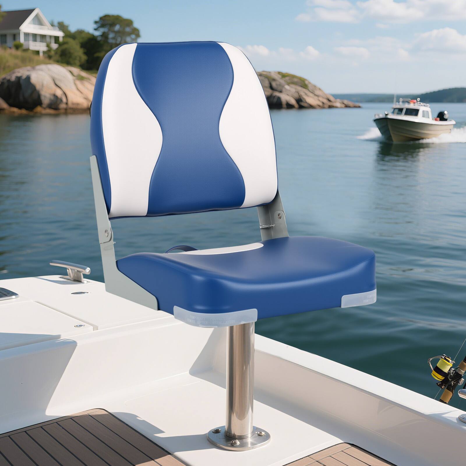Alt View 4. Gymax - Gymax 2-Pack Boat Seats Folding Low Back Boat Chairs w/Thick Sponge Padding Hinges - Blue.