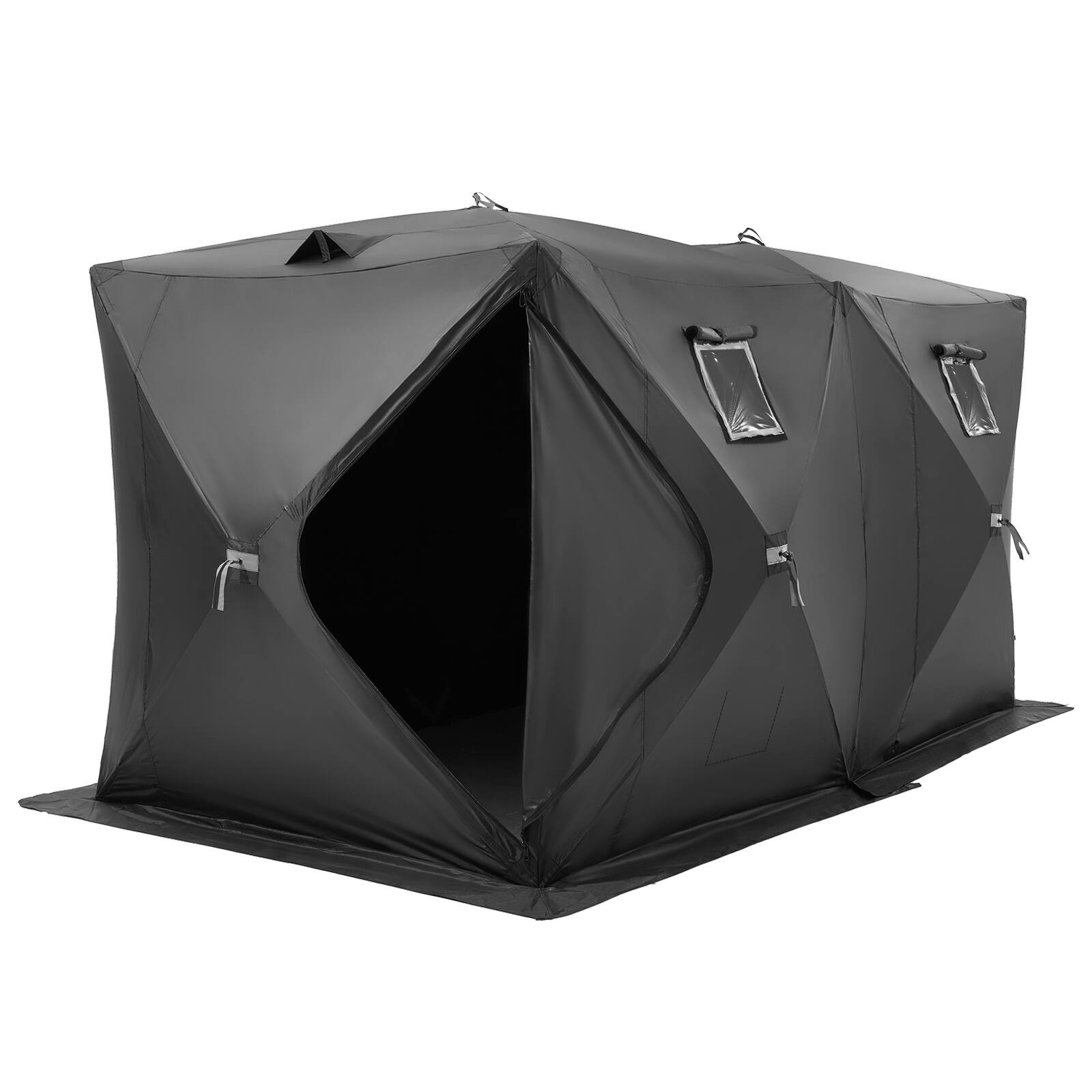 Alt View 5. VEVOR - Portable Ice Shelter, 6-8 Person Pop-Up Ice Fishing Tent, 70 Square Feet Fishable Area, Ice Shanty for Winter Fishing - Black.