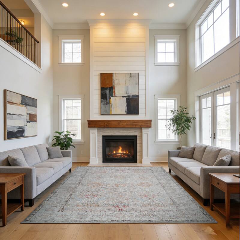 Left. RYHNUYNE - 8x10 Area Rugs Living Room Rug Washable Vintage Boho Rug No Slip Stain Resistant Soft Carpet Indoor Floor Floral Carpets - Painting.