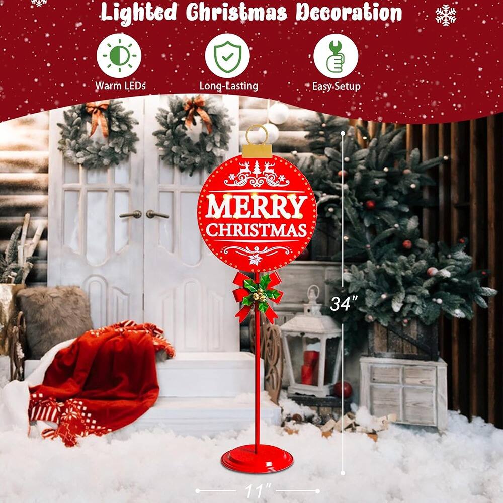 Lighted Christmas Decoration  
Warm LEDs  
Long-Lasting  
Easy Setup  

MERRY CHRISTMAS  

34"  
11"