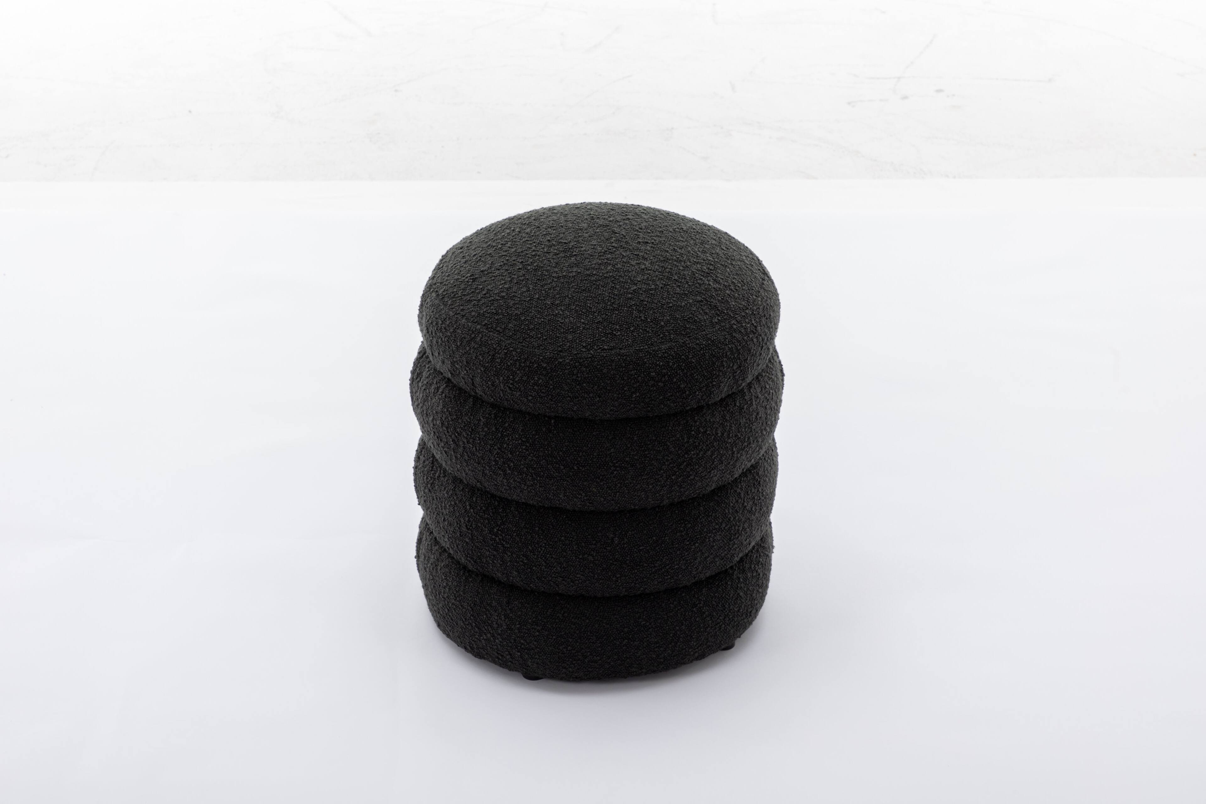 Alt View 1. GOODSILO - Soft Velvet Round Ottoman Footrest Stool with Wooden Frame for Living Room and Bedroom Comfortable Seating - Black.
