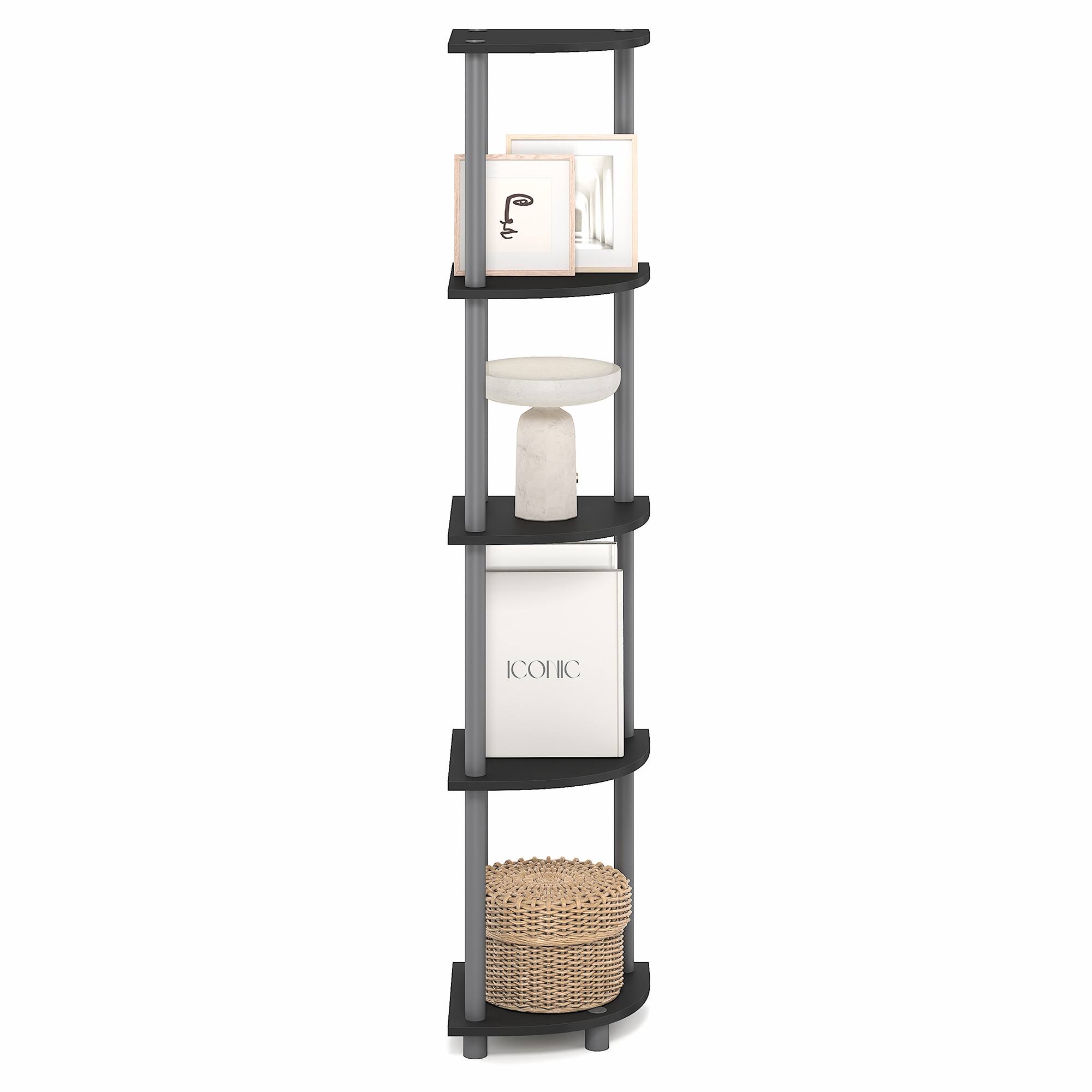 Alt View 5. Furinno - TURN-N-TUBE 5 Tier Corner Shelf, Corner Bookshelf, Display Shelf for Living Room, Bedroom - Black/Grey.