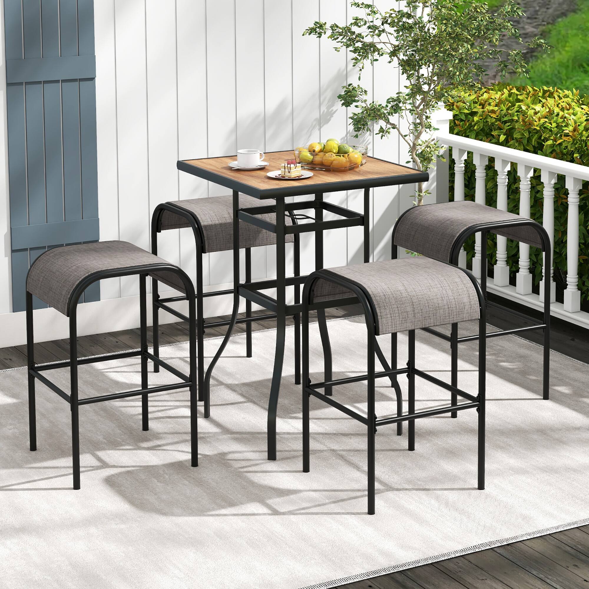 Alt View 1. Gymax - Gymax 5-Piece Patio Dining Set w/ Umbrella Hole Metal Frame & Breathable Fabric Seat - coffee, black, natural.