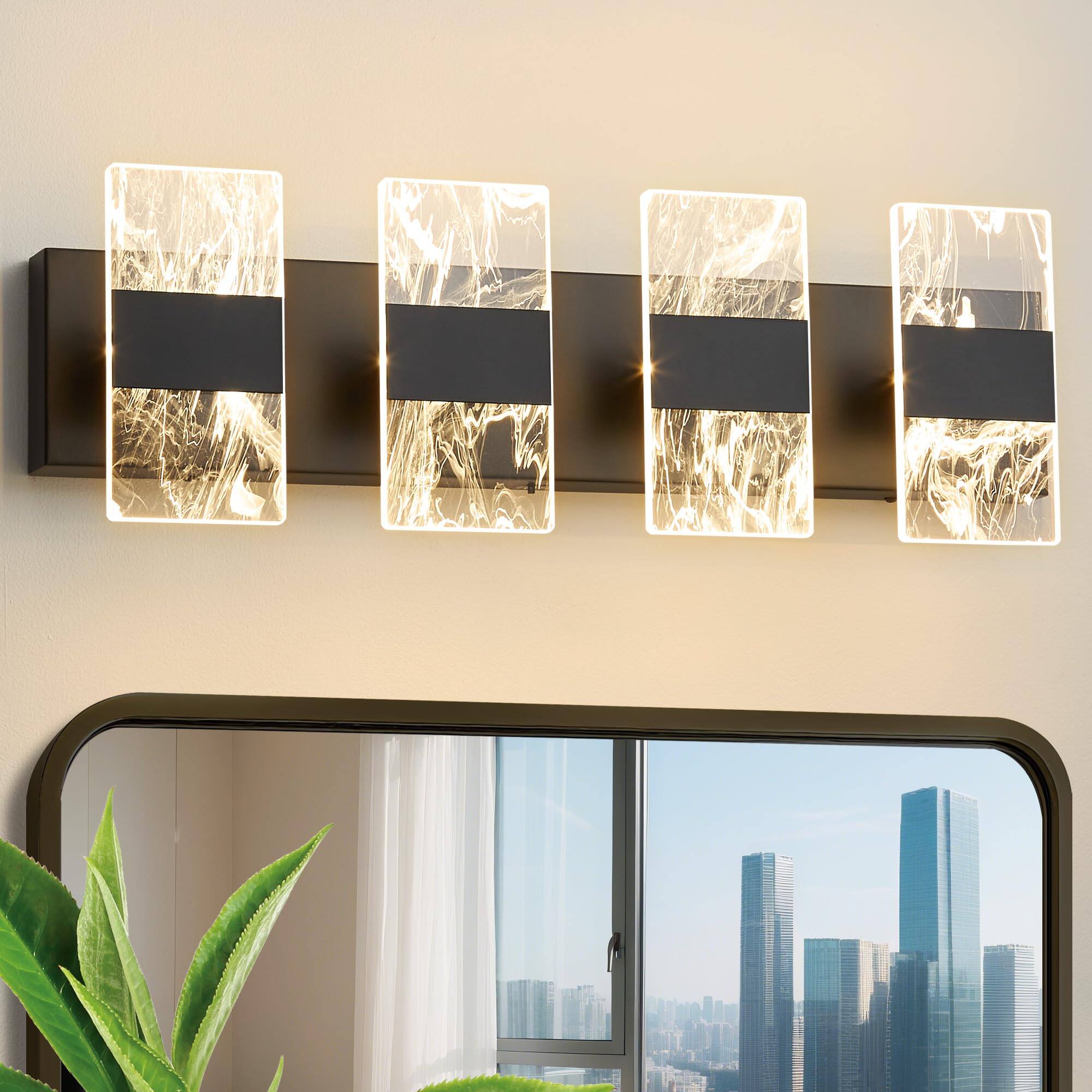 Front. TECH SAFARI - Modern Led Bathroom Light Fixtures Dimmable Vanity cct Adjustable Lighting Fixture Lights Over Mirror Smoke - Black 4 Light.