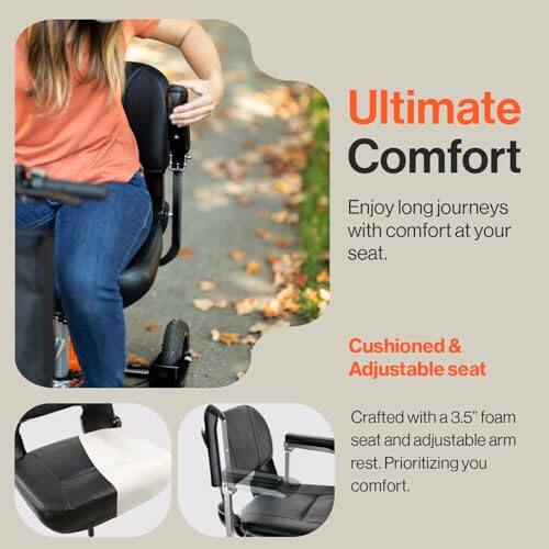 Ultimate Comfort

Enjoy long journeys with comfort at your seat.

Cushioned & Adjustable seat

Crafted with a 3.5" foam seat and adjustable arm rest. Prioritizing your comfort.