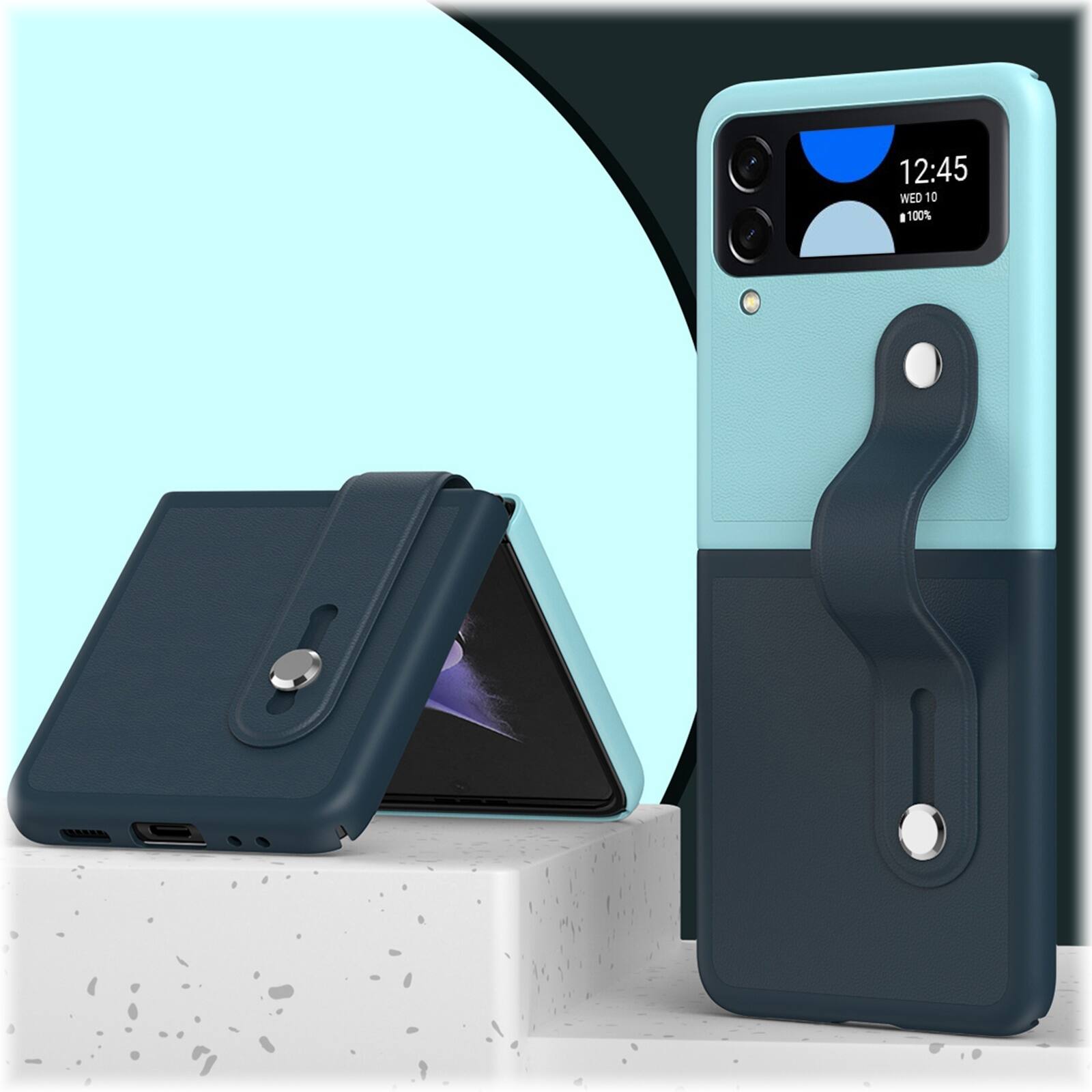 Alt View 13. SaharaCase - FingerGrip Series Case with Strap for Samsung Galaxy Z Flip4 - Blue/Ice Blue.