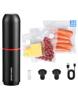 AIRMSEN - Handheld Vacuum Sealer with 33 PCS Sous Vide Bags and 2 PCS Wine Sealer - Black