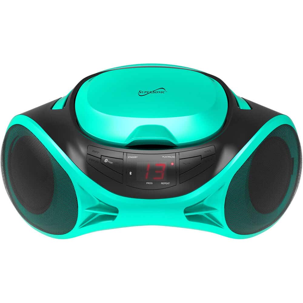 Supersonic - SC726BTTEAL Portable AM/FM Radio CD Player Boombox with Bluetooth - Teal - Black