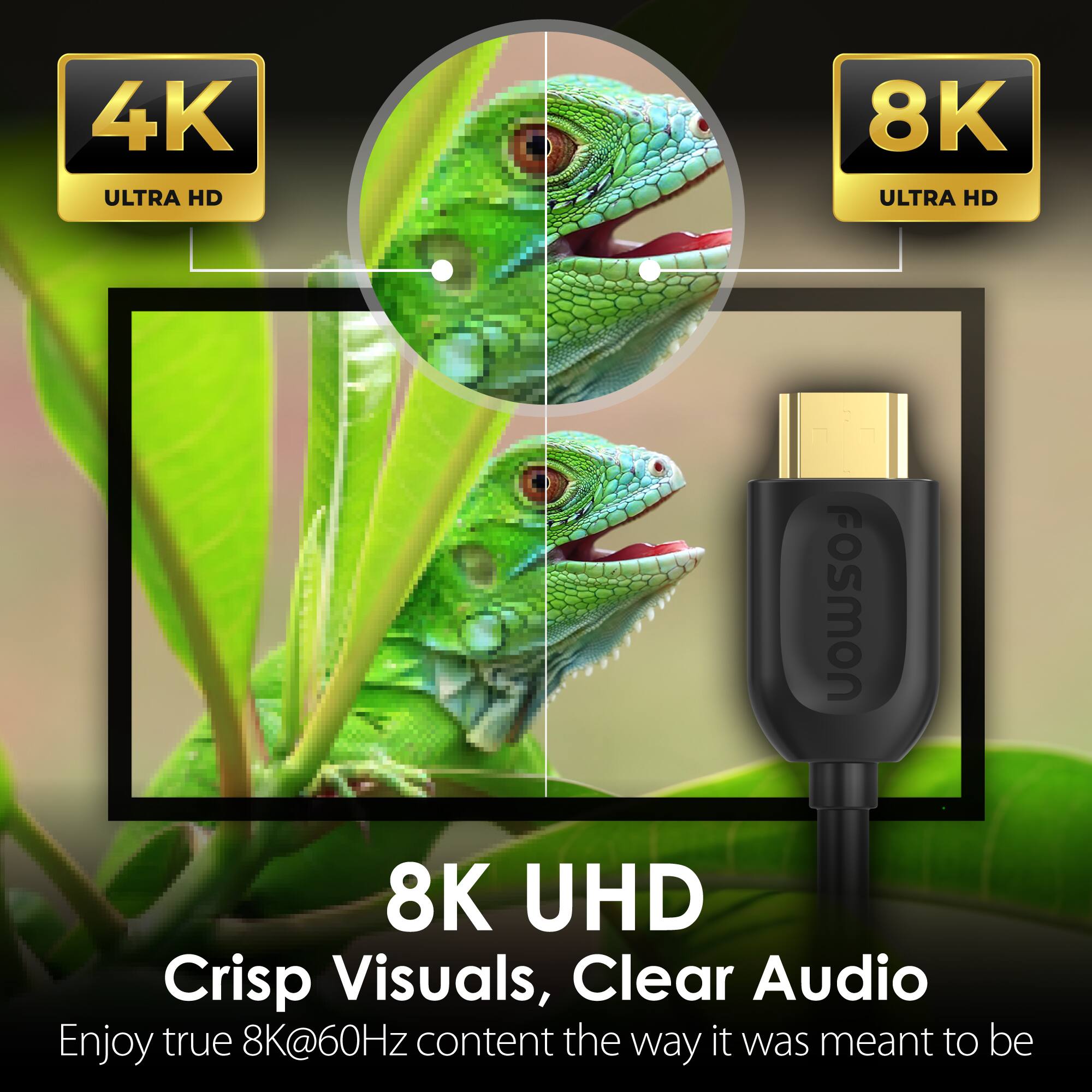 Fosmon 8K HDMI Cable 6ft HDMI Cord, 30AWG HDMI to HDMI Cable, HDMI