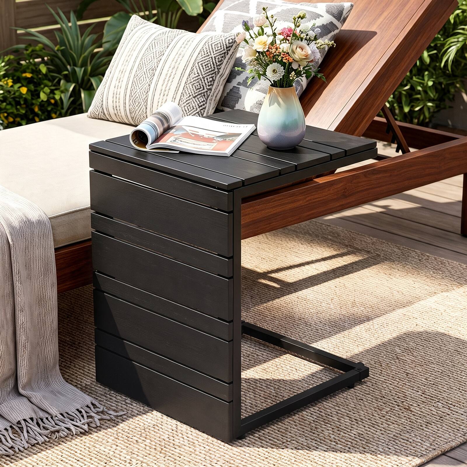 Alt View 4. Gymax - Gymax 2PCS C-Shaped Side Table w/Wood Plastic Tabletop Compact Space-Saving End Table Black - Black.