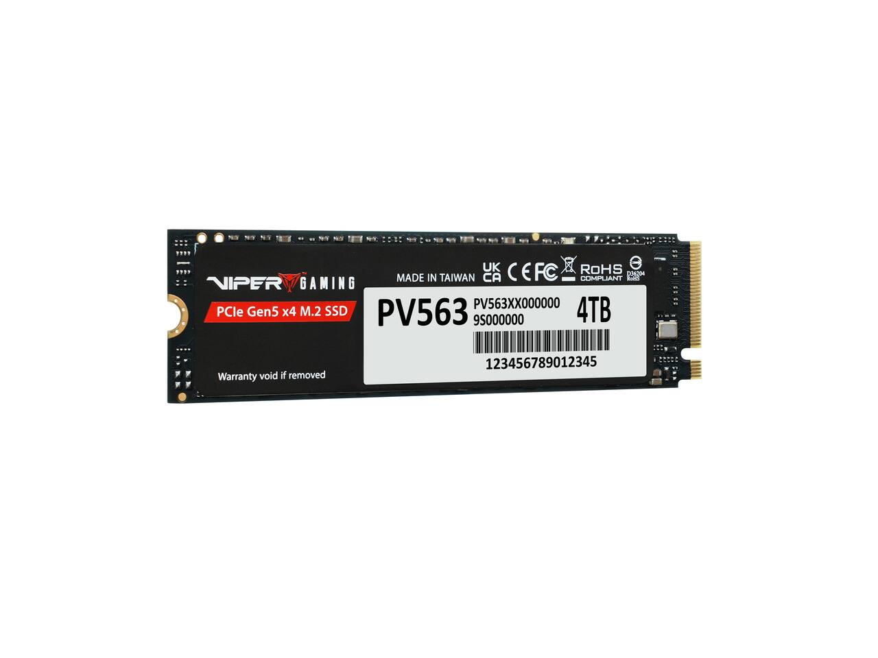UK CE FCC ROHS D36204 MADE IN TAIWAN CA COMPLIANT  
NIPER GAMING  
PV563XX000000 4TB PCle Gen5 x4 M.2 SSD PV563 9S000000  
Warranty void if removed  
123456789012345