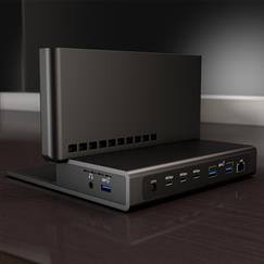 Angle. Brydge - Brydge ProDock Trio TB5 Vertical Dock Bundle for 14 Inch MacBook Pro.