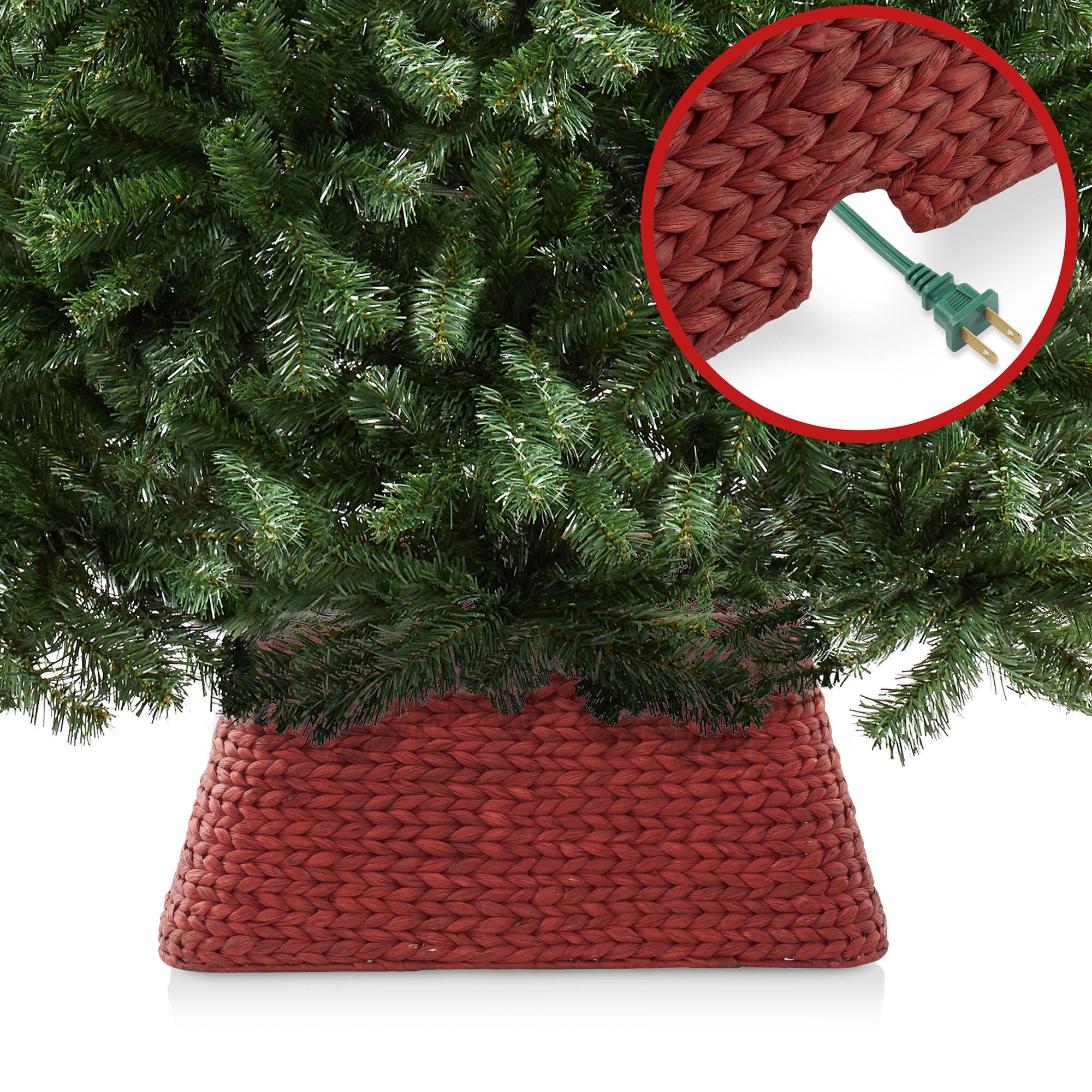 Alt View 3. Casafield - 22-in Water Hyacinth Christmas Tree Collar - Square Base Cover - Red.