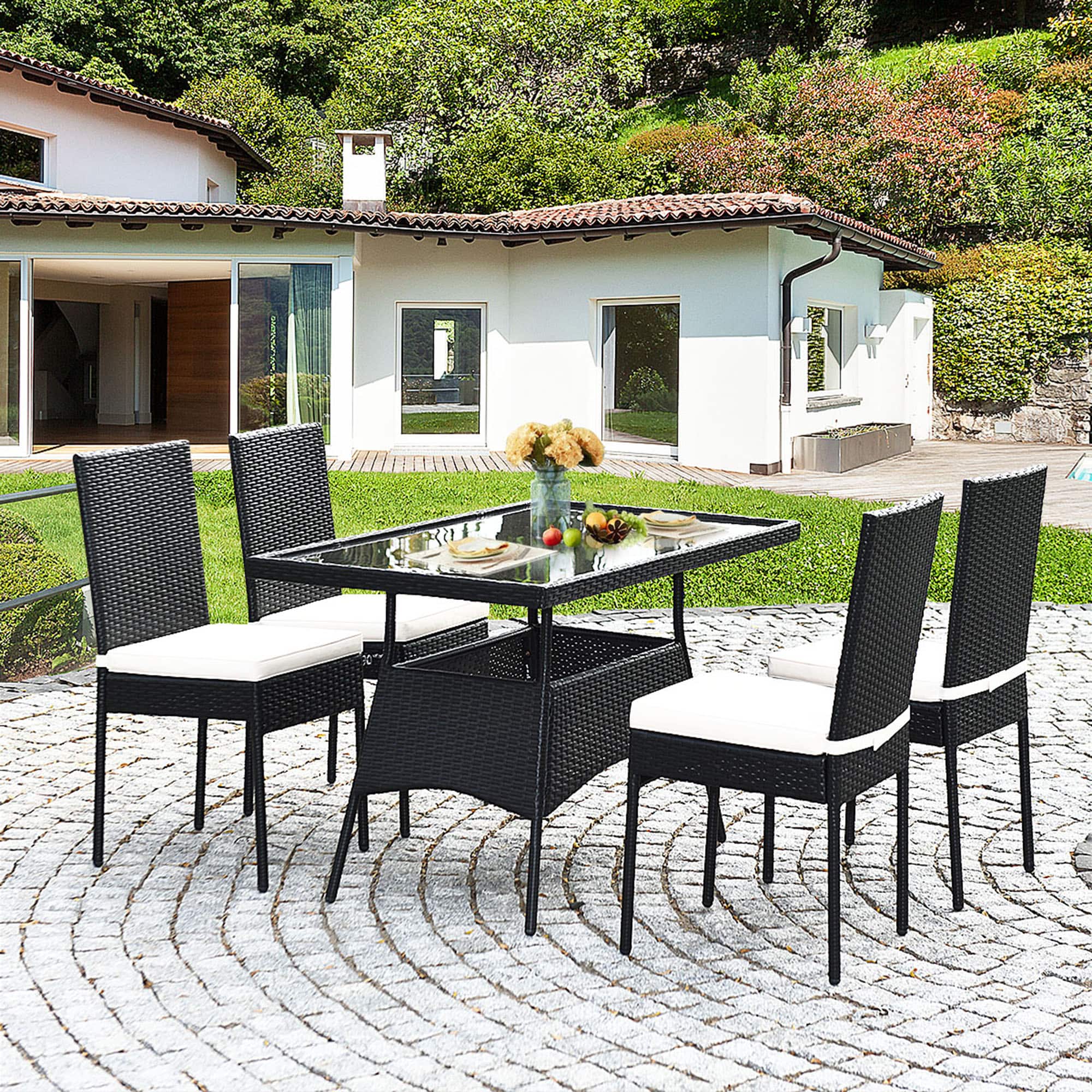 Gymax - 5PCS Patio Wicker Dining Set Outdoor Rattan Furniture Set w/ Cushion - Black price history on PriceWatchPro