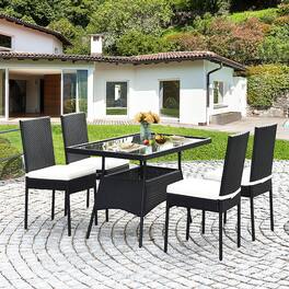 Gymax - 5PCS Patio Wicker Dining Set Outdoor Rattan Furniture Set w/ Cushion - Black