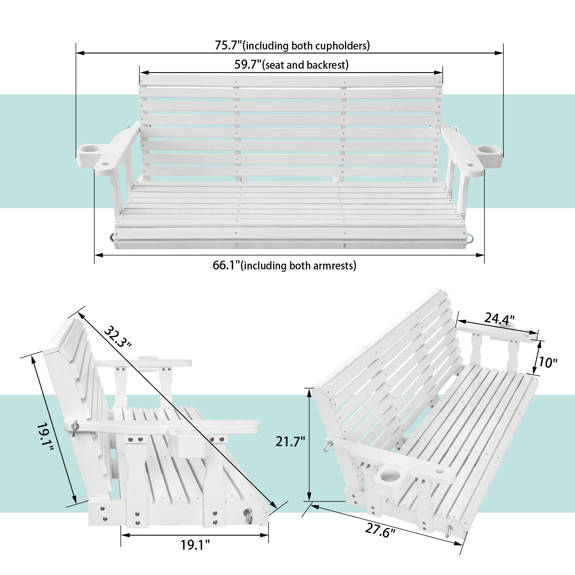 75.7" (including both cupholders)  
59.7" (seat and backrest)  
66.1" (including both armrests)  
32.3"  
24.4"  
10"  
19.1"  
21.7"  
19.1"  
27.6"
