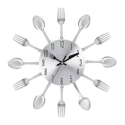 Front. Oumilen - 12" Kitchen Utensil Wall Clock - Silver.